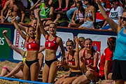 Deutsch: Beachhandball U-17-Europameisterschaften 2019 (Beach handball Euro); Tag 2: 28. Juni – Mädchen, Hauptrundengruppe I, Ungarn-Deutschland 2:1 (16:18, 23:11, 9:8) English: 2019 Women's Ech Beach Handball 17; Day 2: 28 June 2019 – Girls Main Round Group I – Hungary Vs. Germany 2:1 (16:18, 23:11, 9:8)