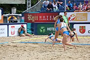 Deutsch: Beachhandball Europameisterschaften 2019 (Beach handball Euro); Tag 6: 7. Juli 2019 – Spiel um Platz Drei, Frauen, Kroatien-Niederlande 0:2 (14:23, 20:22) English: Beach handball Euro; Day 6: 7 July 2019 – Women's Bronze Medal Match – Croatia-Netherlands 0:2 (14:23, 20:22)