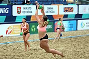 Deutsch: Beachhandball Europameisterschaften 2019 (Beach handball Euro); Tag 5: 6. Juli 2019 – Frauen, Platzierungsspiel für die Ränge 17–20, Nordmazedonien-Slowenien 0:2 (10:13, 9:15) English: Beach handball Euro; Day 5: 6 July 2019 – Placement Match/Cross Match for rank 17–20 Women – North Macedonia-Slovenia 0:2 (10:13, 9:15)