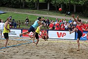 Deutsch: Beachhandball Europameisterschaften 2019 (Beach handball Euro); Tag 1: 2. Juli 2019 – Männer, Vorrunde Gruppe A, Deutschland-Norwegen 2:0 (22:14, 22:20) English: Beach handball Euro; Day 1: 2 July 2019 – Men Preliminary Round Group A – Germany-Norway 2:0 (22:14, 22:20)