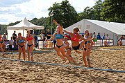 Deutsch: Beachhandball Europameisterschaften 2019 (Beach handball Euro); Tag 4: 5. Juli 2019 – Frauen, Viertelfinale, Dänemark-Norwegen 2:1 (11:9, 16:19, 7:6) English: Beach handball Euro; Day 4: 5 July 2019 – Quarter Final Women – Denmark-Norway 2:1 (11:9, 16:19, 7:6)