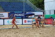 Deutsch: Beachhandball Europameisterschaften 2019 (Beach handball Euro); Tag 5: 6. Juli 2019 – Frauen, Halbfinale, Kroatien-Dänemark 1:2 (12:19, 17:10, 4:7) English: Beach handball Euro; Day 5: 6 July 2019 – Semifinal Men – Croatia-Denmark 1:2 (12:19, 17:10, 4:7)