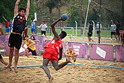 Deutsch: Beachhandball bei den Olympischen Jugendspielen 2018; Tag 6, 11. Oktober 2018; Jungen, Platzierungssspiel Ränge 11-12 – Paraguay-Mauritius 2:0 English: Beach handball at the 2018 Summer Youth Olympics at 11 October 2018 – Boys Placement Match 11-12 – Paraguay-Mauritius 2:0