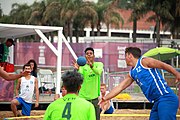 Deutsch: Beachhandball bei den Olympischen Jugendspielen 2018; Tag 6, 12. Oktober 2018; Jungen, Platzierungssspiel Ränge 7-8 – Venezuela-Italien 2:0 English: Beach handball at the 2018 Summer Youth Olympics at 12 October 2018 – Boy's Placement Match 7-8 – Venezuela-Italy 2:0