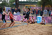 Deutsch: Beachhandball bei den Olympischen Jugendspielen 2018; Tag 6, 12. Oktober 2018; Jungen, Platzierungssspiel Ränge 9-10 – Chinese Taipei (Taiwan)-Uruguay 2:1 English: Beach handball at the 2018 Summer Youth Olympics at 12 October 2018 – Boy's Placement Match 9-10 – Chinese Taipei (Taiwan)-Uruguay 2:1