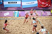 Deutsch: Beachhandball bei den Olympischen Jugendspielen 2018; Tag 6, 12. Oktober 2018; Mädchen, Hauptrundenspiel – Chinese Taipei (Taiwan)-Argentinien 1:2 English: Beach handball at the 2018 Summer Youth Olympics at 12 October 2018 – Girls Main Round – Chinese Taipei (Taiwan)-Argentina 1:2