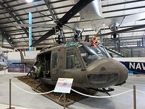 A UH-1N helicopter that was flown by Royal Australian Navy Helicopter Flight Vietnam personnel in 1968, on display at the Fleet Air Arm Museum in 2015 Bell UH-1H Iroquois at the Fleet Air Arm Museum February 2015.jpg