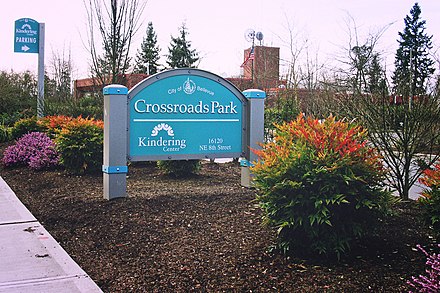 Crossroads Park on NE 8th Street, east of the Crossroads Shopping Center.