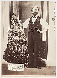 Holtermann with 235 kg gold specimen from Hill End, NSW Bernhard Otto Holtermann with 630lb gold from Hill End.jpg