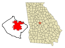 Bibb County Georgia Beépített és be nem épített területek Macon Highlighted.svg