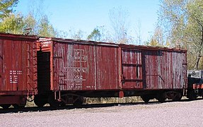 A wooden-bodied Duluth, South Shore and Atlantic Railway boxcar on display at the Mid-Continent Railway Museum in North Freedom, Wisconsin