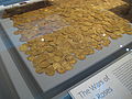 Pile of gold coins from the Fishpool Hoard on display at the British Museum.