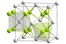 Thorium dioxide has the fluorite crystal structure.
Th : __  /  O : __ CaF2 polyhedra.png