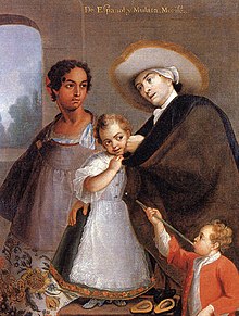 The 1763 Casta family painting by Miguel Cabrera showing the son playing with a peashooter. Cabrera Pintura de Castas.jpg