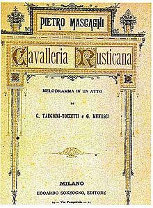 Frontispiece from the score of Cavalleria rusticana, a masterpiece of Italian Verismo from 1890 Cavrust.jpg