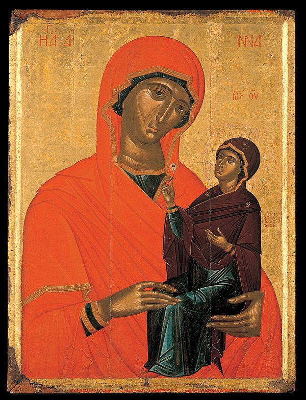 Greek icon of Saint Anne with the Virgin, by Angelos Akotantos