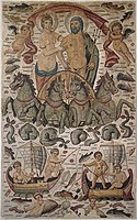 Triumph of Poseidon and Amphitrite prikazuje par v sprevodu, detajl mozaika iz Cirte, Rimska Afrika, 315–325 AD, Louvre