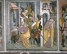 Denial of Peter from the cycle of Passion at Our Lady of the Fountains. Cuisine.medieval.jpg