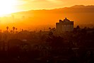 Queen of Angels building at sunset