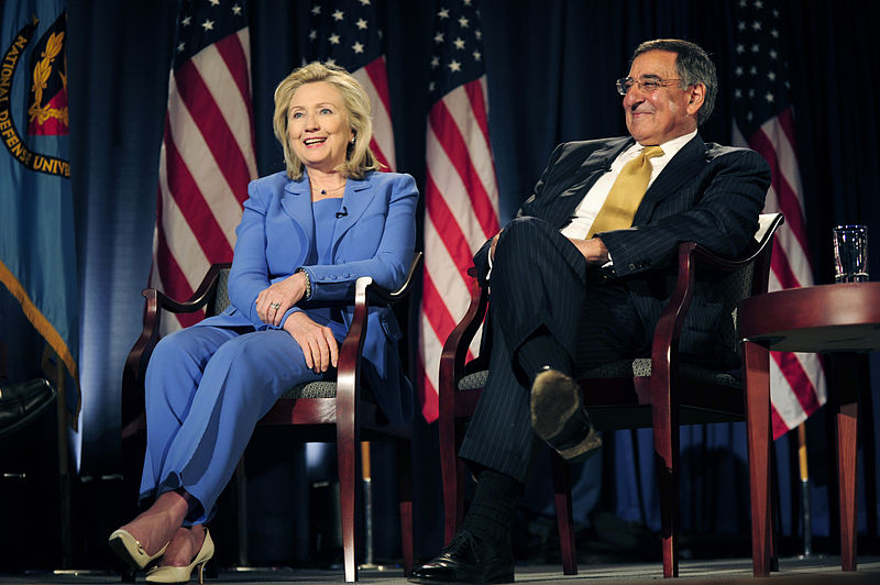 File:Defense.gov News Photo 110816-F-RG147-611 - Secretary of Defense Leon E. Panetta and Secretary of State Hillary Rodham Clinton meet for a televised conversation at the National Defense.jpg