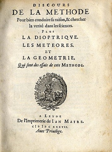 Voorblad van René Descartes Discours de la Méthode uit 1637