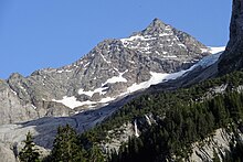 Dossenhorn (Dossenwand mit Dossenhütte links auf dem Dossengrat) von Nordnordwesten