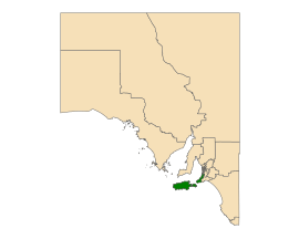 Map of South Australia with electoral district of Mawson highlighted (including Kangaroo Island)