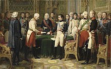 Peinture présentant plusieurs hommes debout autour d'une table.