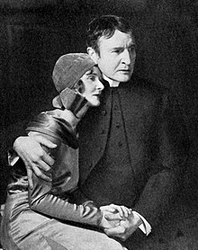 Peg Entwistle and Gillette in his farewell appearance as Sherlock Holmes, the 1929 Broadway production Entwistle Gillette Sherlock Holmes.jpg