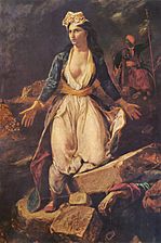 Grecja na ruinach Missolonghi, 1826, olej na płótnie, 209×147 cm, Musée des Beaux-Arts, Bordeaux