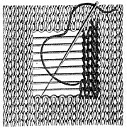 fig. 372. Ravaudage sur fils tendus horizontalement. Recouvrement des fils horizontaux.