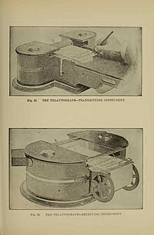 Elisha Gray's Telautograph Transmitter and Receiver in use Firesideuniversi01mcgo2.jpg