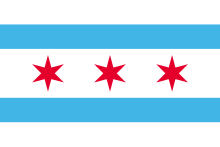 Flag of Chicago from 1933 to 1939, with the third star added to commemorate the Exposition Flag of Chicago, Illinois (1933-1939).svg