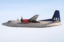 Westlink Fokker 50 taking off from Oslo Airport, Gardermoen