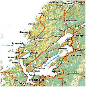 The Trondheimfjord and the Fosen peninsula