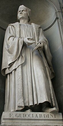 Statue of Machiavelli's lifelong friend and critic Francesco Guicciardini at the Uffizi Gallery in Florence, Italy. Francesco Guicciardini.jpg