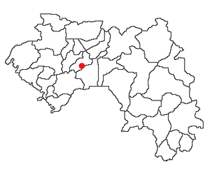 Location of Dalaba Prefecture and seat in Guinea.
