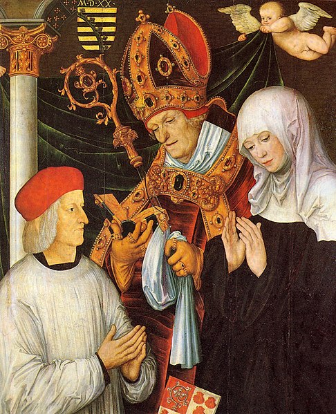 File:Gabriel von Eyb, Bischof von Eichstätt, mit den hll. Willibald und Walburga, Tafelgemälde von Lukas Cranach d. Ä.jpg