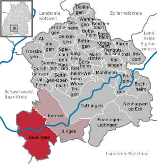 Poziția orașului Geisingen pe harta districtului Tuttlingen