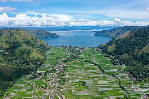 Lake Toba in North Sumatra, Indonesia is the largest volcanic lake in the world
