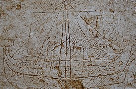 Graffiti depicting people in a boat in the Museum of ancient graffiti, France