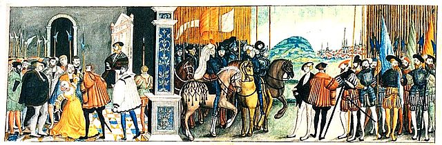 Gustav I of Sweden in Västerås, 1527. Watercolor reproduction from 1722.