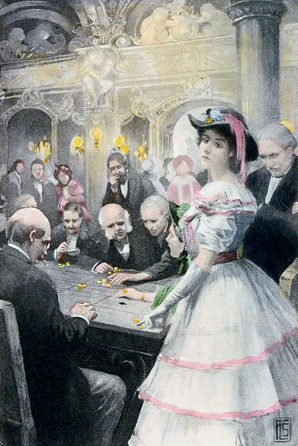 "Gwendolen at the roulette table" – 1910 illustration to George Eliot's Daniel Deronda