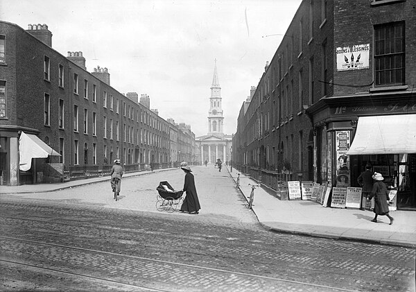 Early 20th century view of the church at the end of Hardwicke Street