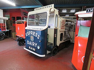 A Helecs 10 Rider Pram on display at The Transport Museum, Wythall. These vehicles were officially built by Ross Auto Engineering, but carried chassis plates for Helecs Vehicles Ltd. Helecs 10 Rider Pram RLW 610.jpg