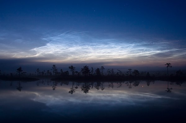 Noctilucent clouds over Kuresoo Bog, Viljandimaa, Estonia