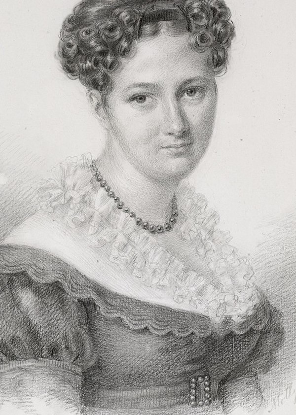 His wife Henriette Seyler (1805–75), daughter of Berenberg Bank co-owner L.E. Seyler, drawn by her sister Molly in 1827