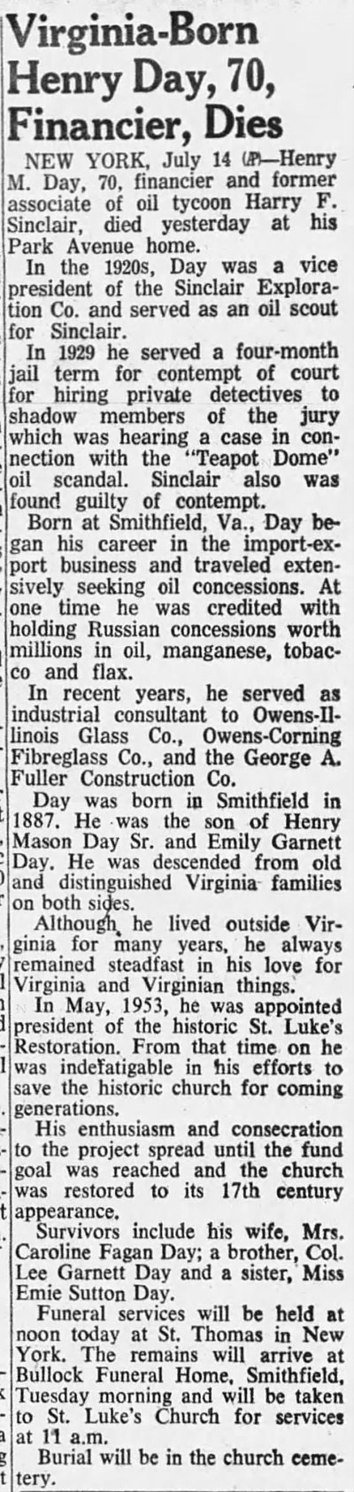 Thumbnail for File:Henry Mason Day Jr. (1886-1957) obituary in the Daily Press of Newport News, Virginia on 15 July 1957.jpg