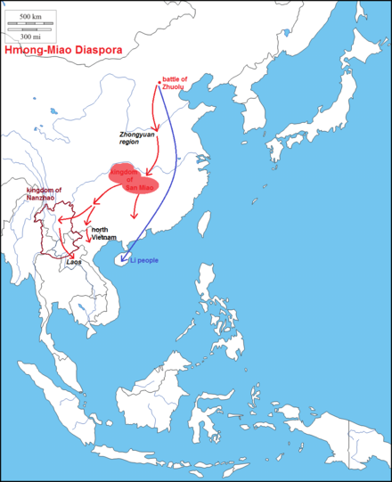 The historical migration of the Hmong according to Hmong tradition