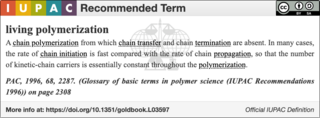 <span class="mw-page-title-main">Living polymerization</span> Chain-growth polymerization without the ability to terminate